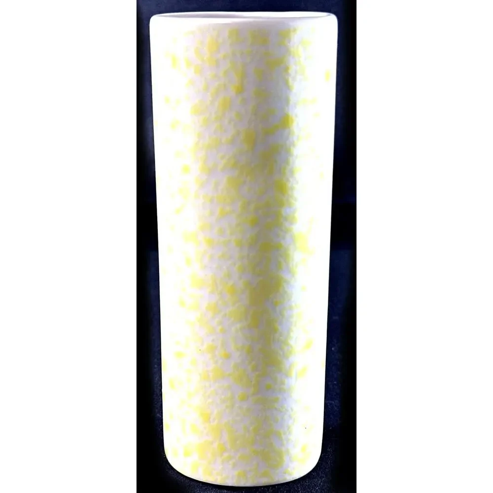 Vintage 1991 FTD Vase Cylinder Shape Speckled Yellow White Bud Vase 6.25” Tall